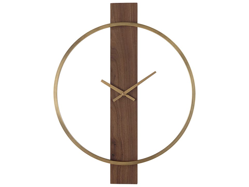 Avigail Mid-Century Modern Wall Clock in Walnut and Antique Brushed Brass