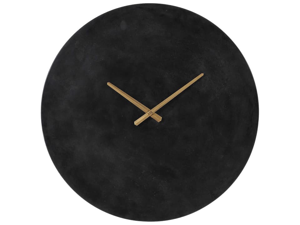 Darnay Wall Clock Honed Black Marble with Antique Brushed Brass Hands