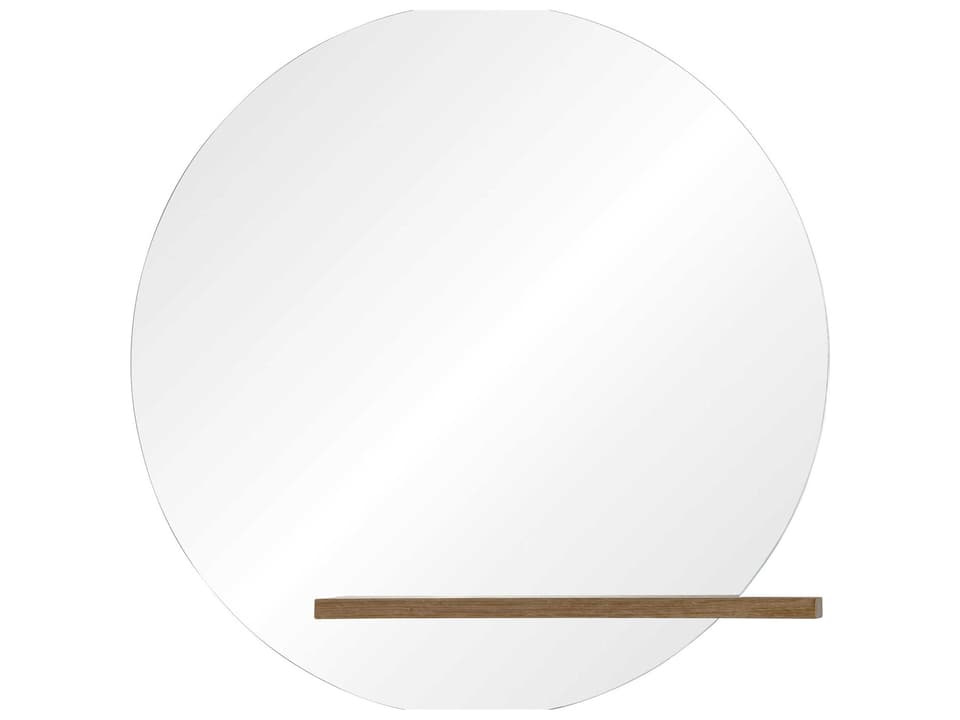 Bassett Round Wall Mirror with Light Grey Wood Veneer Shelf