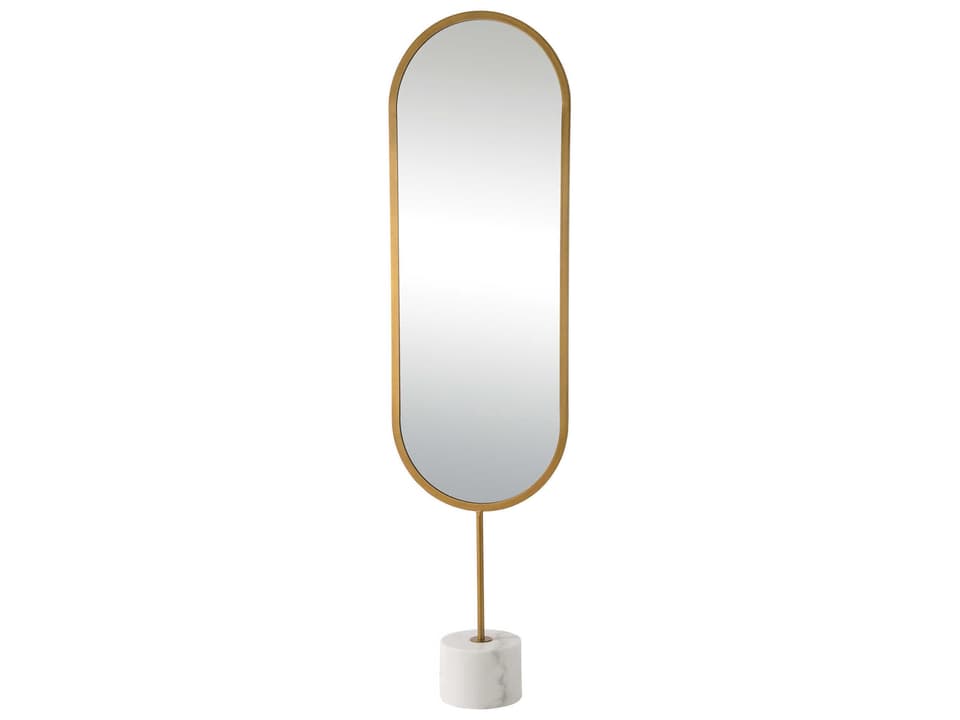 Taio Antique Brass Oval Floor Mirror with White Marble Base
