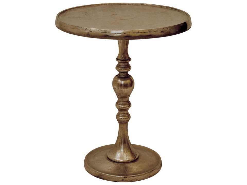 Romina Round Metal End Table in Antiqued Brass Aluminum