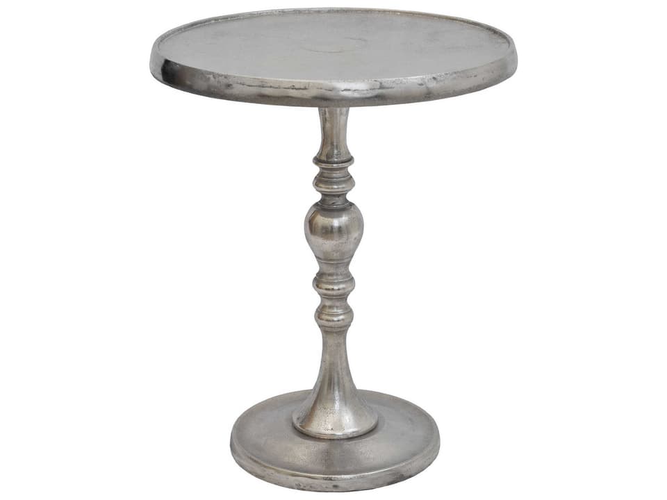 Romina Round Aluminum End Table in Raw Nickel Finish