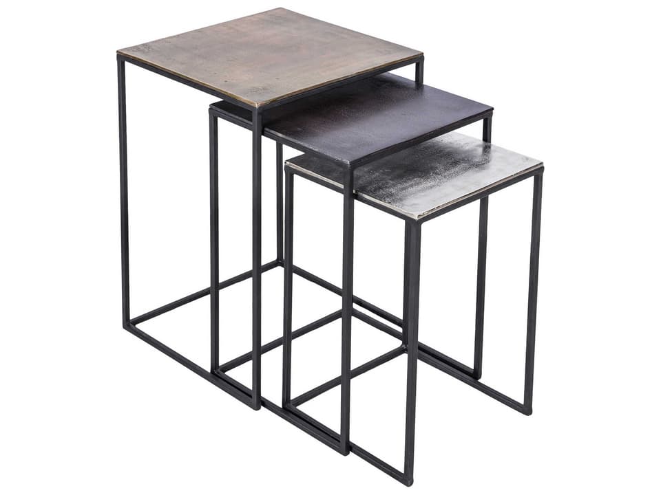 Threefold Square Metal Antique Brass End Table