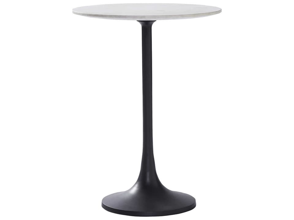 Mortain Round Marble End Table with Black Powder-Coated Base