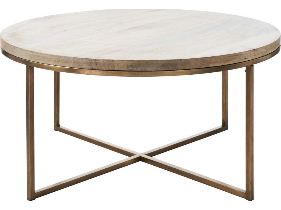 Liana Round Mango Wood Coffee Table with Antique Brass Base