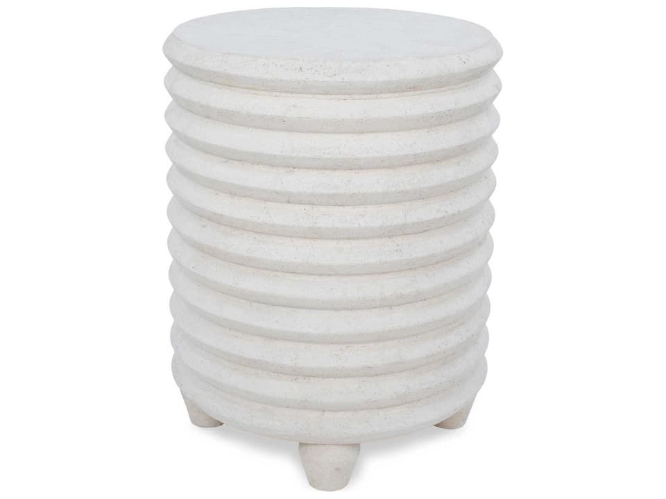 Aleksi Round Stone Blend Indoor Outdoor End Table in Natural Finish