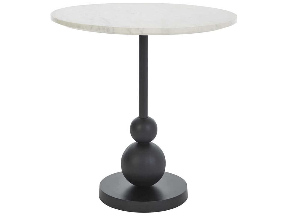 Corrine Round Marble End Table in Matte Black with Banswara Marble