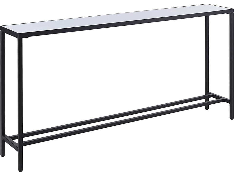 Bodin Rectangular Console Table in Matte Black Iron with Natural White Quartz Top