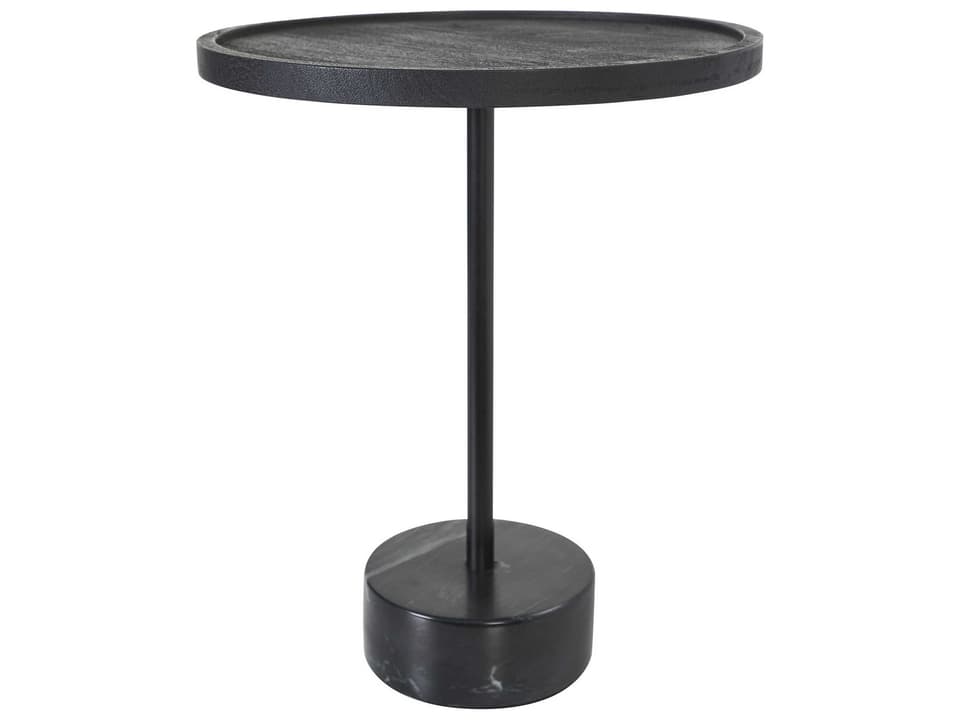 Samba Round Wood End Table in Black with Marble Base