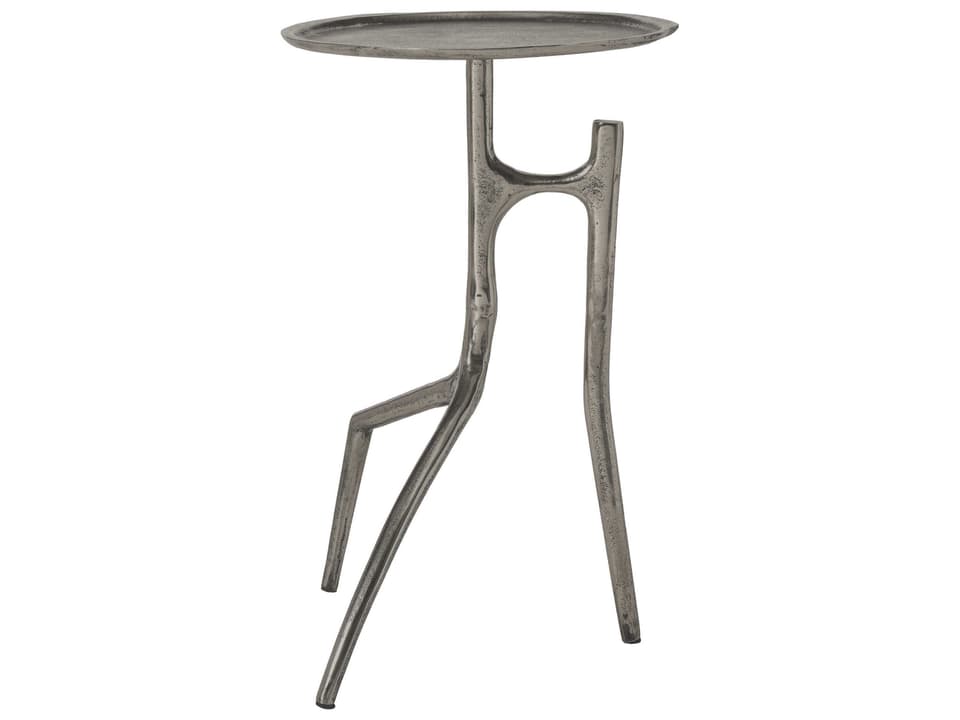 Tosco Round Metal End Table in Antique Nickel Cast Aluminum