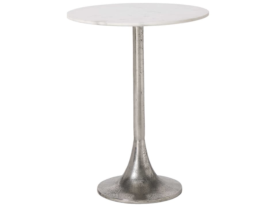 Eloa Round Marble Top End Table in Antique Nickel
