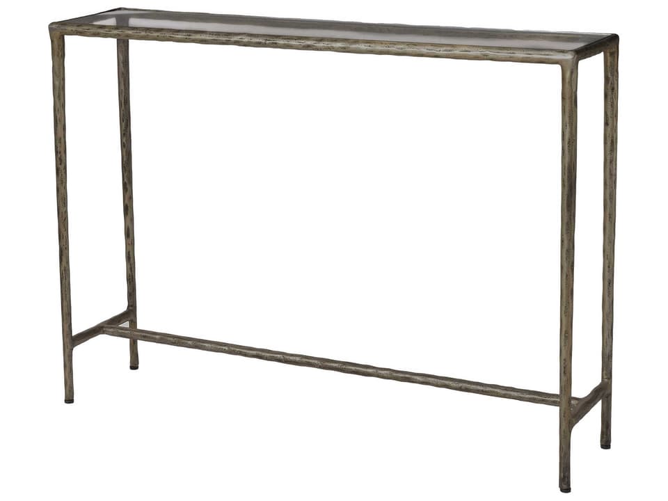 Nara Rectangular Glass Console Table in Antique Brass and Cast Aluminum
