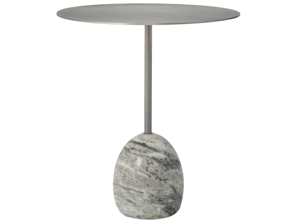 Aiden Round Metal and Marble End Table in Plated Nickel and Sanwar Marble