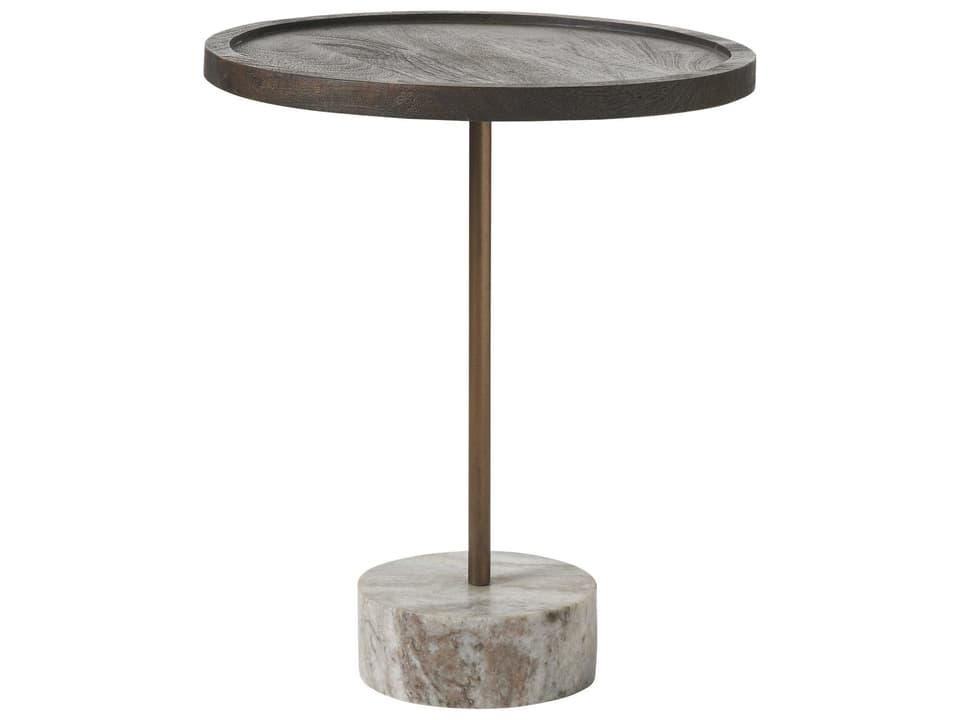 Braiden Round Wood End Table in Walnut Finish with Marble and Antique Brass Base