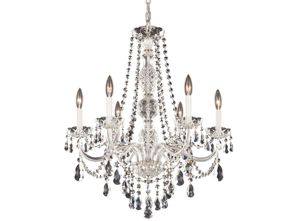 Arlington 6-Light Crystal Chandelier in Polished Silver with Heritage Crystals