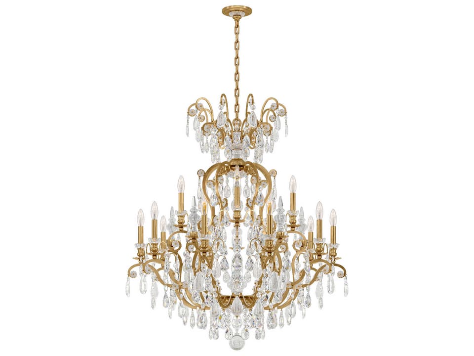 16-Light Renaissance Rock Crystal Candelabra Chandelier with Quartz Crystal