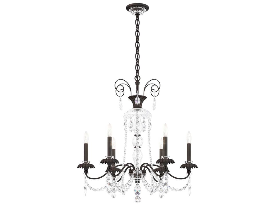 Helenia 6-Light Candelabra Chandelier with Clear Heritage Handcut Crystal in Black Finish