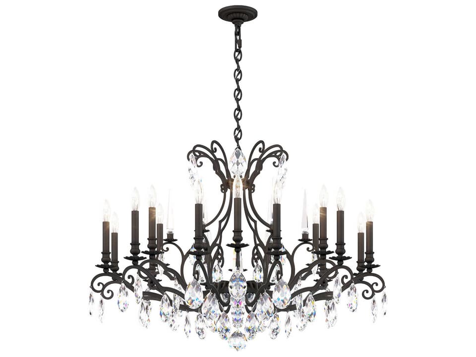 Renaissance Nouveau 18-Light Candelabra Chandelier in Black with Heritage Crystal
