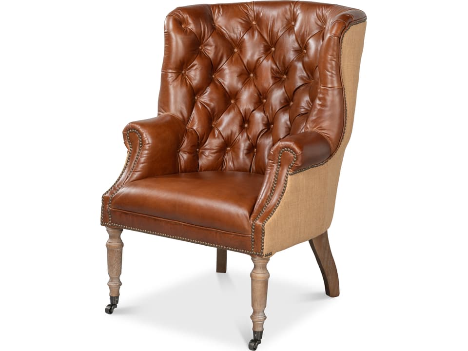 Welsh Leather and Jute Accent Chair in Vintage Havana Brown