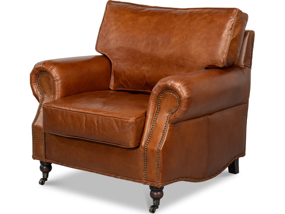 Papa's Accent Chair in Vintage Havana Leather with Nailhead Trim