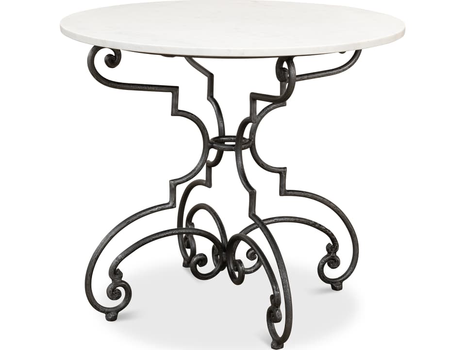 French Collection Round End Table with Iron Base and Banswara White Marble Top
