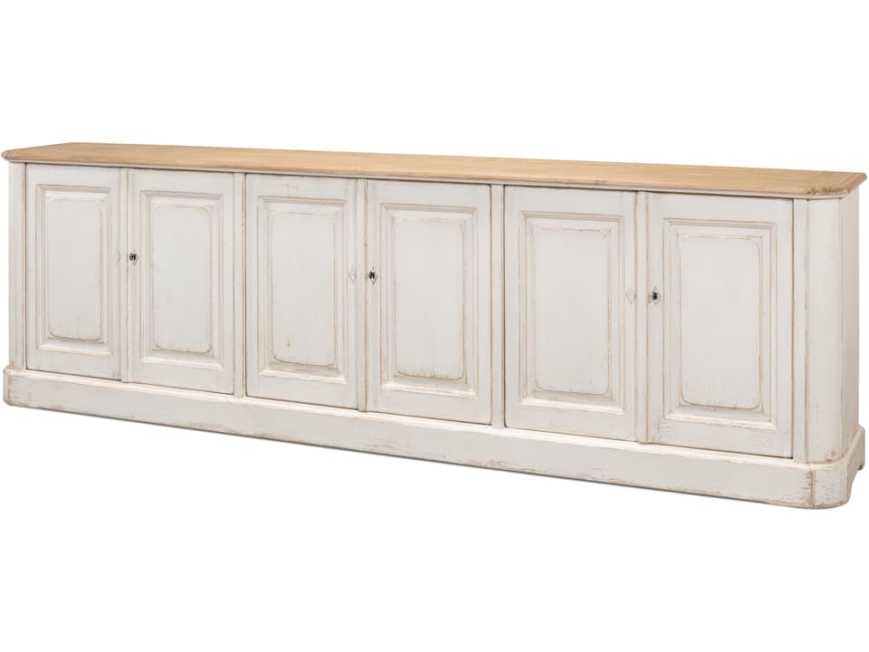 Antique Whitewash 6-Door Sideboard with Reclaimed Pine Top