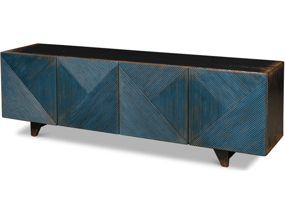 Low Collection Modern TV Console in Dark Blue Reclaimed Pine