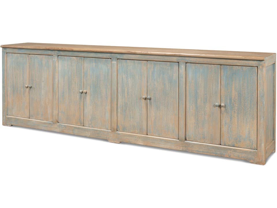 Eight Is Enough Sideboard Antique Blue Pine with 8 Doors