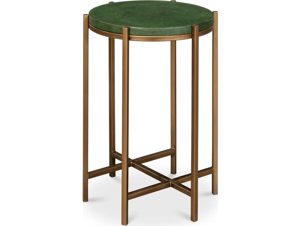 Hobart Contemporary Round Side Table with Green Shagreen Top