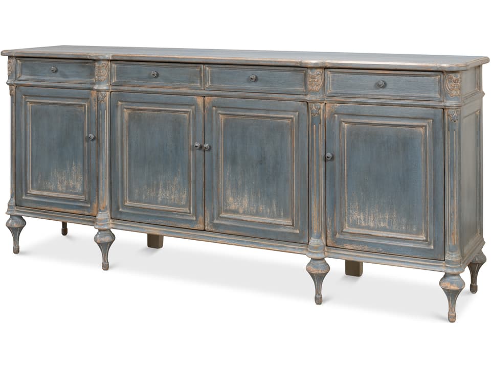 Lilac Sideboard Blue Finish with 4 Doors and 4 Drawers