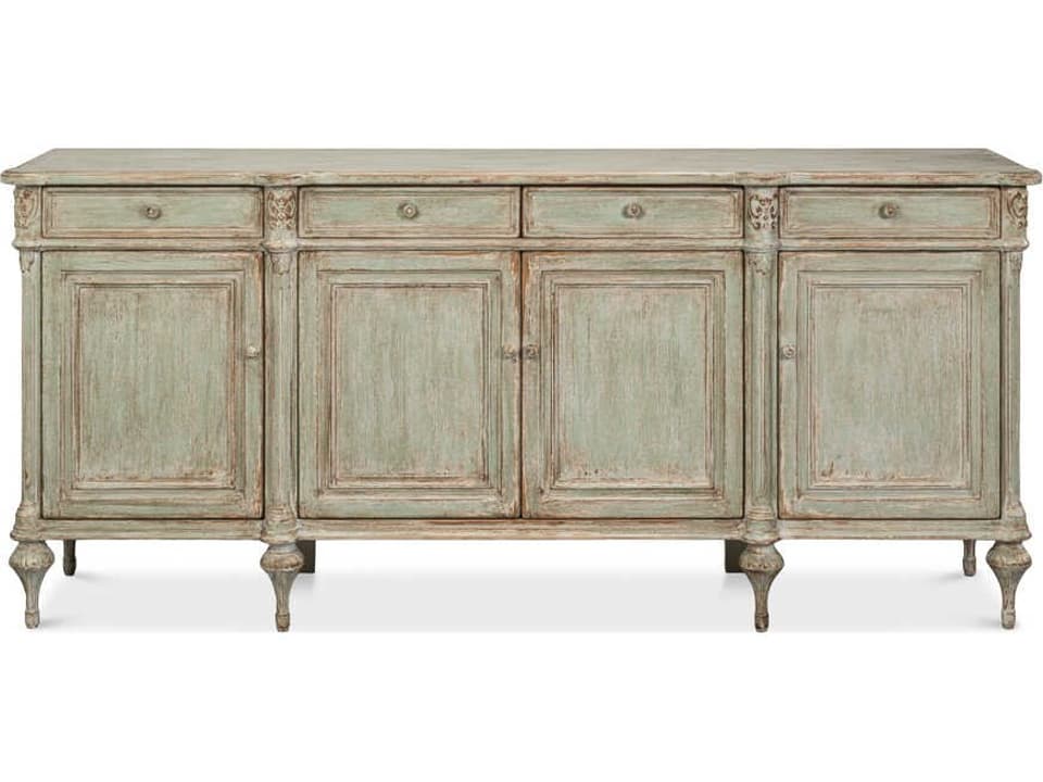 Lilac 88-Inch 4-Door 4-Drawer Pine Wood Sideboard in Sage Green