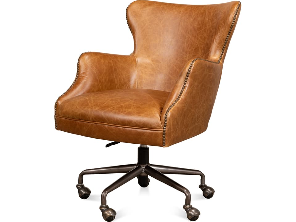 Andrew Jackson Top Grain Leather Desk Chair in Cuba Brown