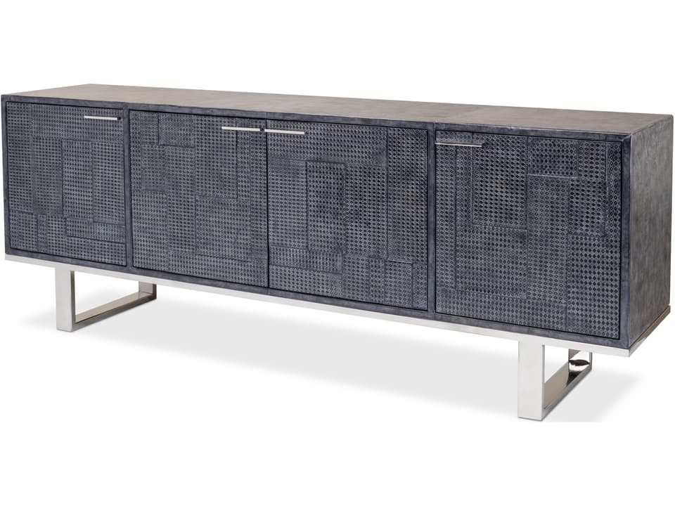 Bronzini Embossed Blue Grey Leather Credenza