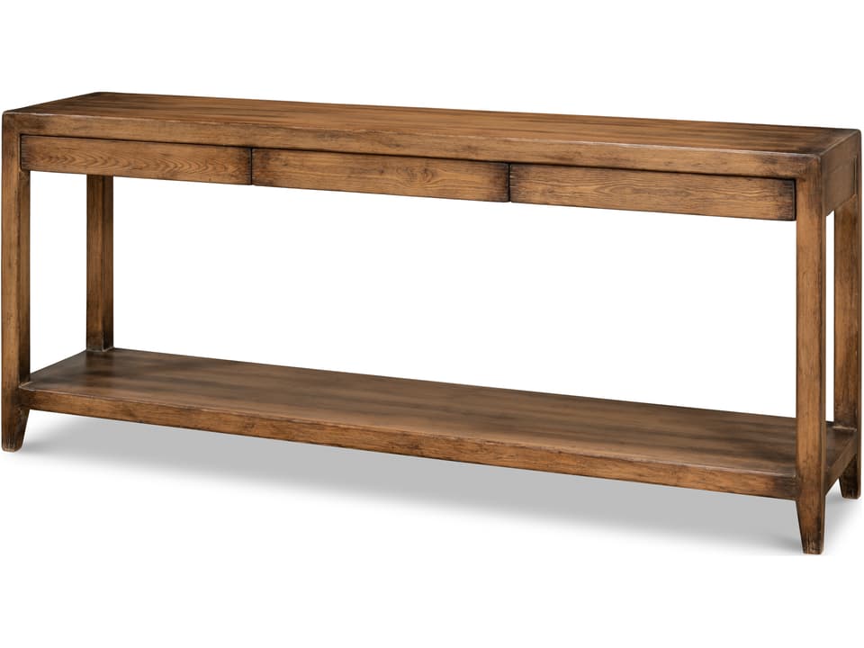 Anton Rectangular Pine Wood Console Table in French Walnut
