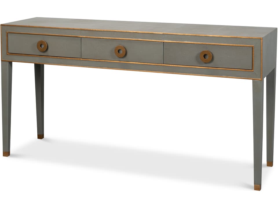 Gabriella Console Storm Grey with Three Drawers and Shagreen Leather
