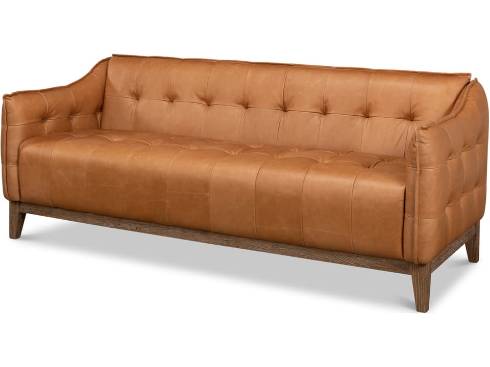 Isaac Traditional Leather Sofa Light Harness Brown with Whitewash Oak