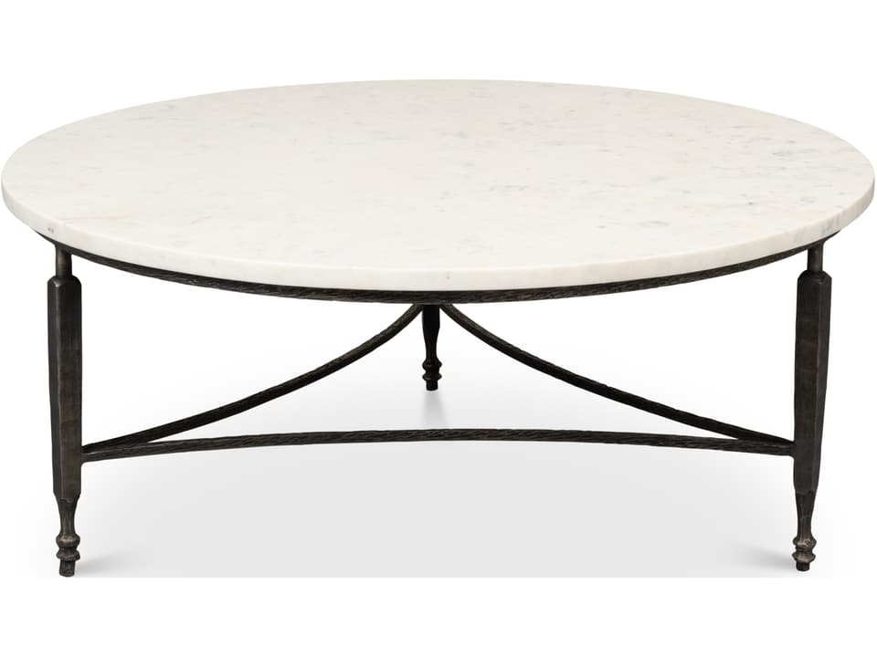 Mykos Round Coffee Table in White Banswara Marble and Iron