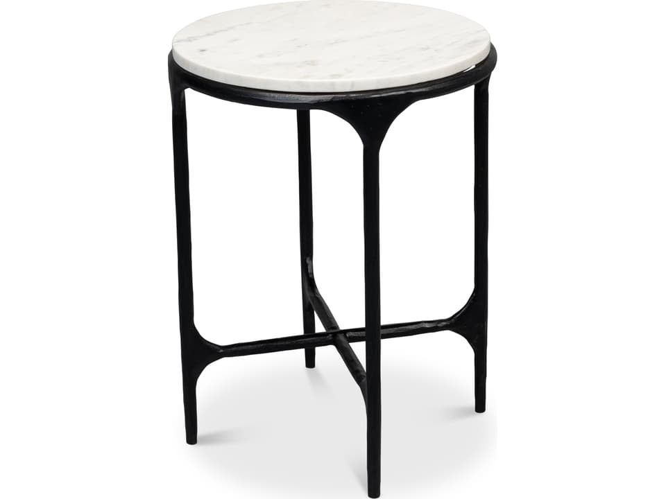 Anapa Round End Table with Marble Top and Iron Base