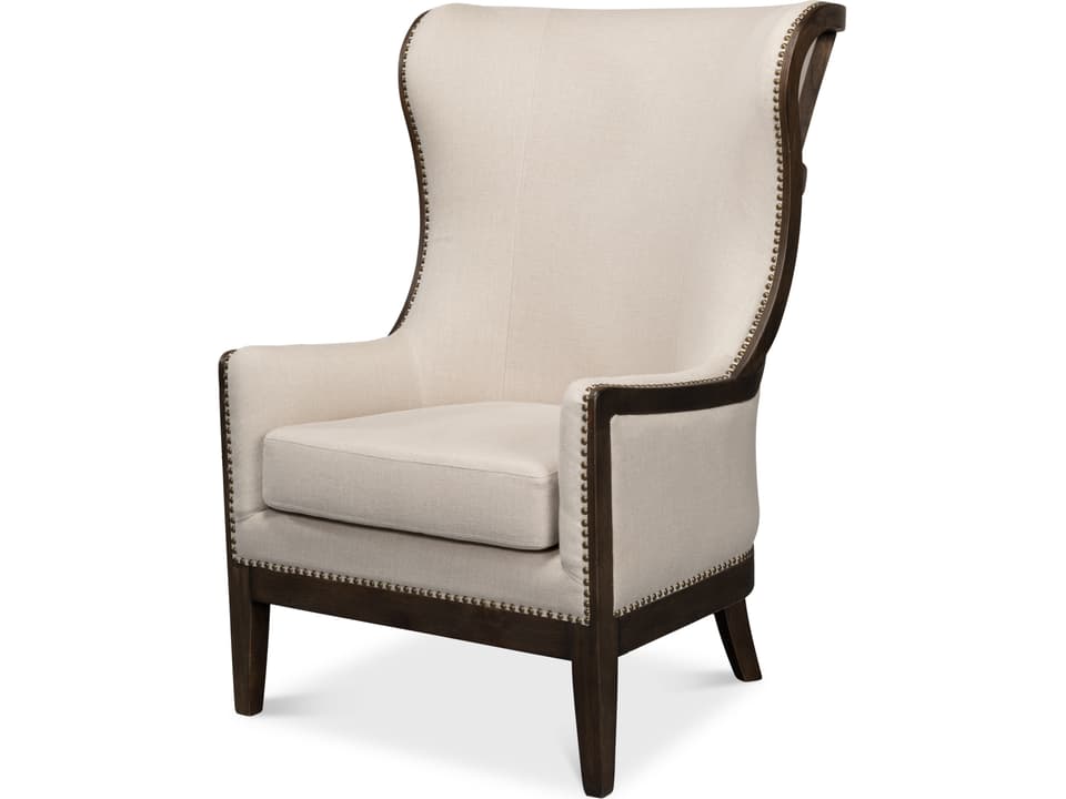 Nolan Wingback Accent Chair in Beige Linen with Exposed Ash Wood