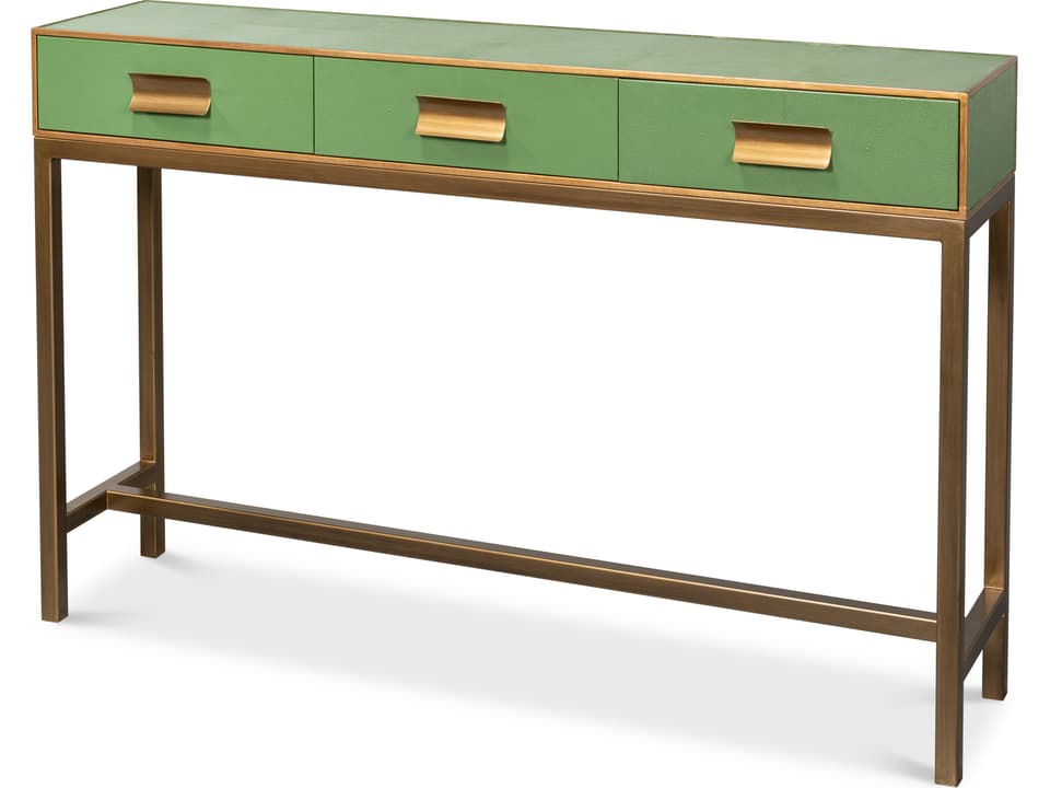 Gideon Shagreen Console Table in Watercress with Gold Frame