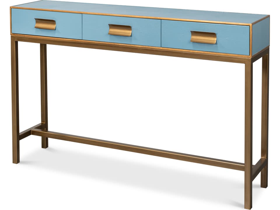 Gideon Shagreen Console Table in Chambray Blue and Gold