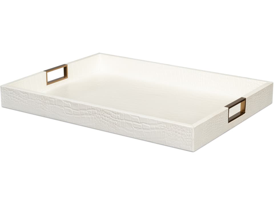 Norton Croco Leather Decorative Tray in Pearl