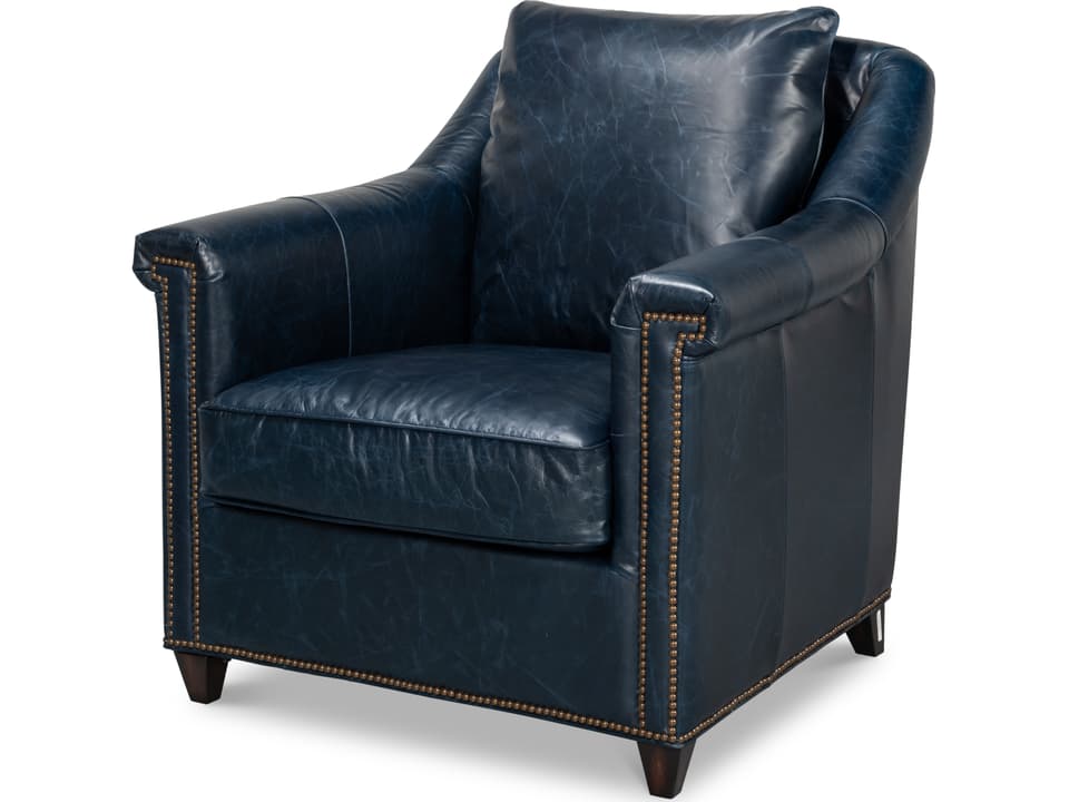 Vandike Leather Arm Chair in Chateau Blue with Nailhead Trim