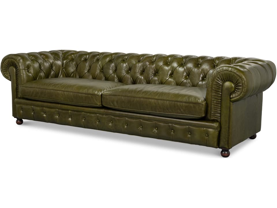 Savile Chesterfield 3-Seat Top-Grain Leather Sofa in Britain Green