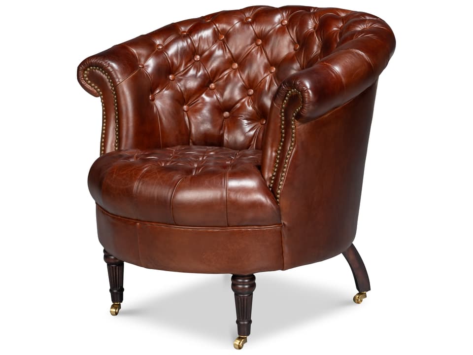 Bastian Red Leather Tufted Accent Chair with Nailhead Trim