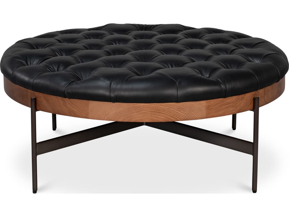 Corbet Black Leather Tufted Ottoman