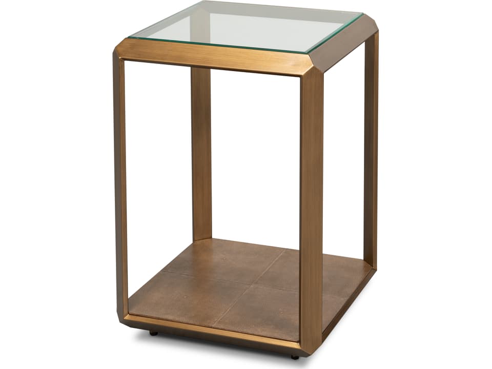 Gilbert Shagreen Side Table Tawny Brown with Antique Brass Accents