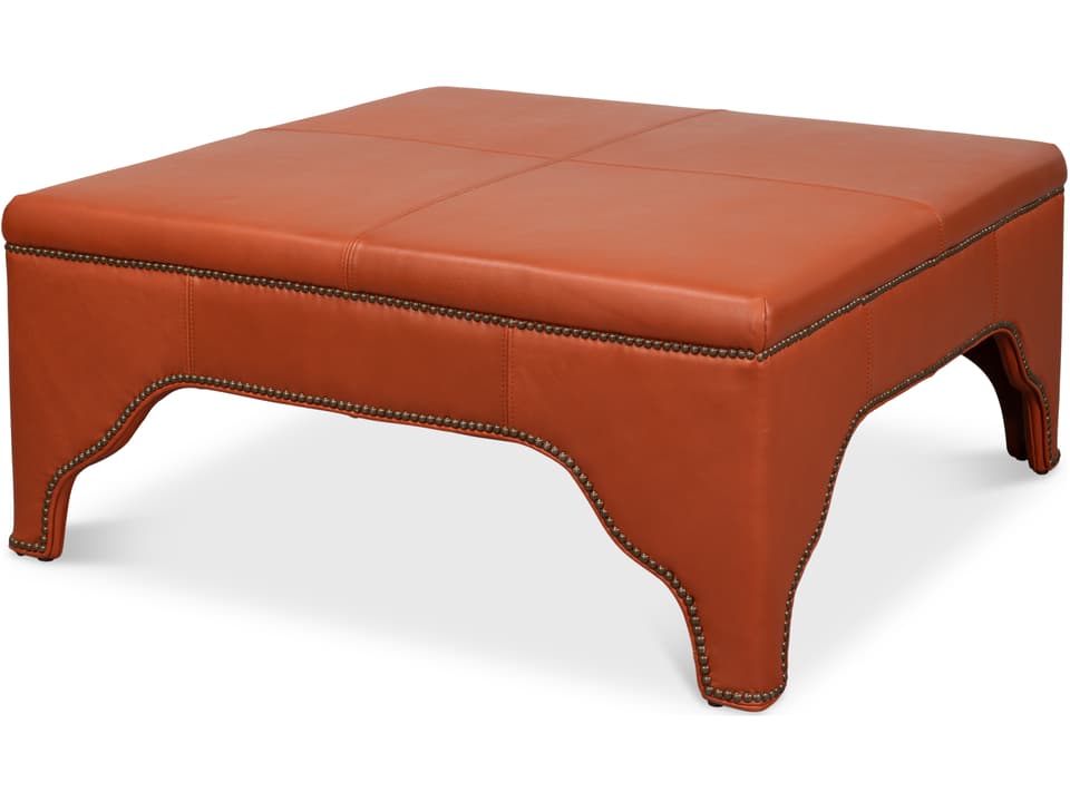 Streetman Square Cocktail Ottoman in Hermes Brown Leather