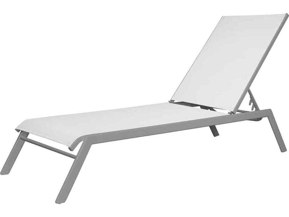 Tides Armless Stackable Outdoor Chaise Lounge with Sling Fabric in Silver