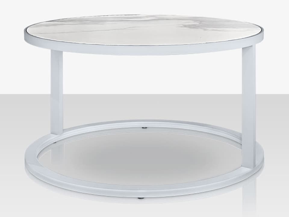 Iconic 30-Inch Round Aluminum Nesting Table with Porcelain Top
